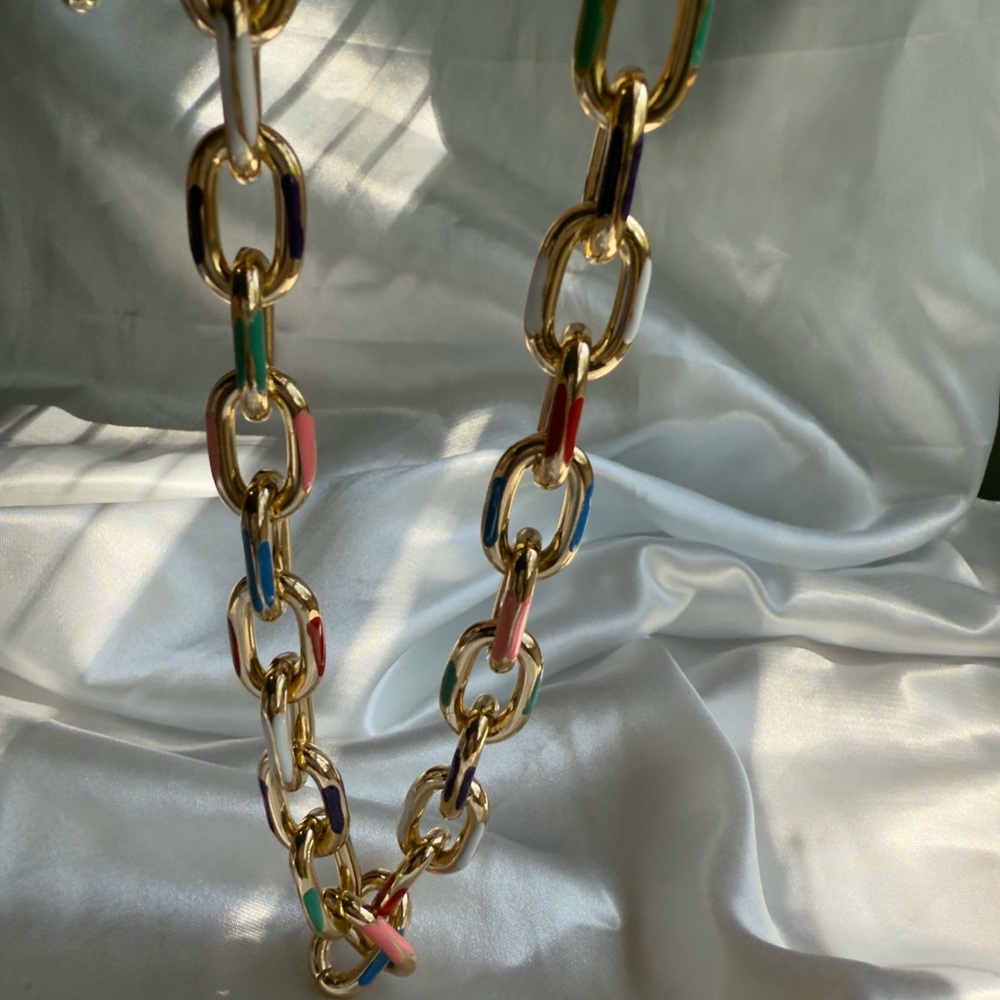 New! Women’s Free people Multicolor Gold Chain Necklace and Bracelet Set - Picture 8 of 17